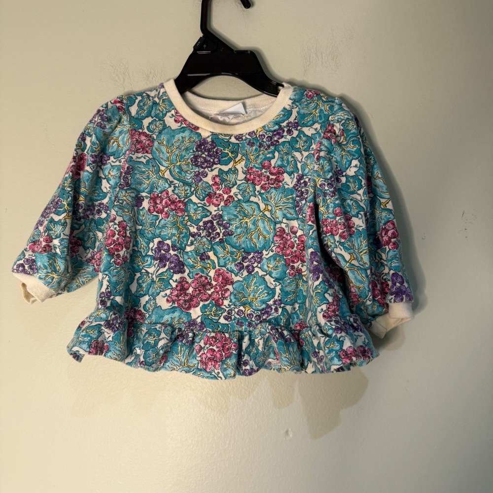 Vintage Carters Baby Girl 18M Floral Grape Peplum Sweatshirt Made in USA Teal